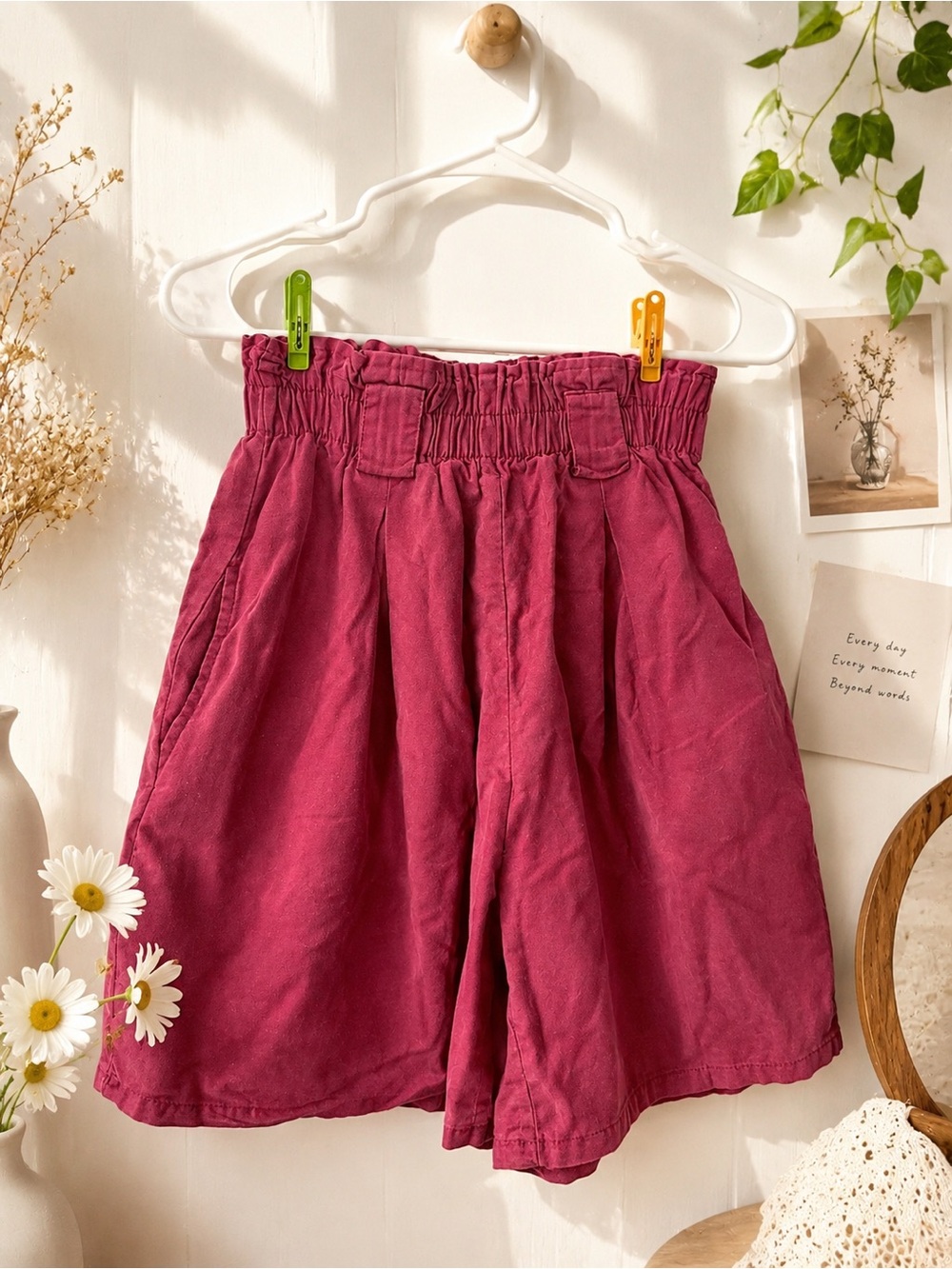 Joe Benbasset High-Waist Paperbag Shorts in Berry Pink